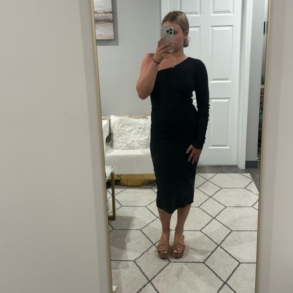 Viktoria & Woods Dress One Shoulder Ribbed Midi Navy